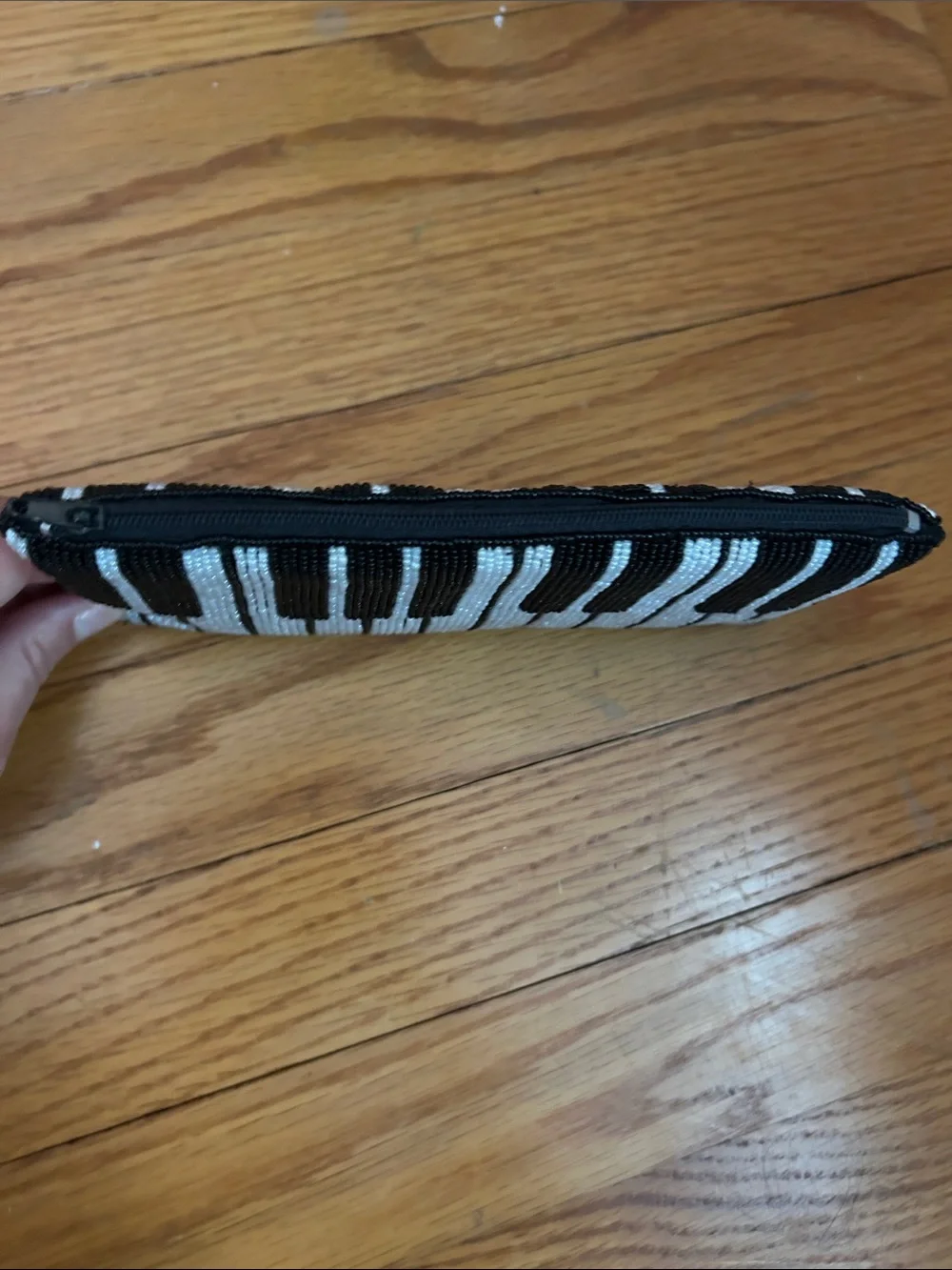 Beaded Piano Key Zip Clutch - Black & White